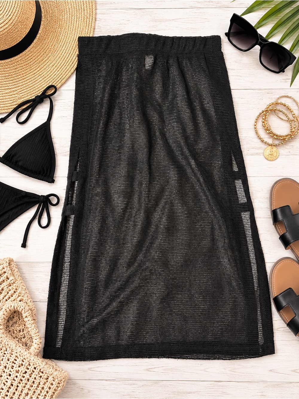 NWT No Boundaries Black Sheer Mesh Maxi Beach Cover Up Skirt S 3-5